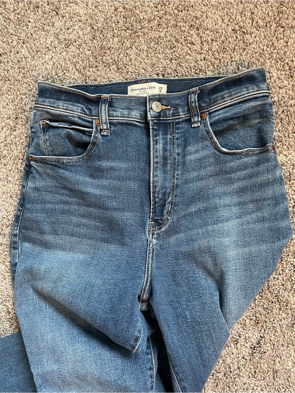 Abercrombie & Fitch Dark Blue High-Rise Flare Jeans - Picture 3 of 4